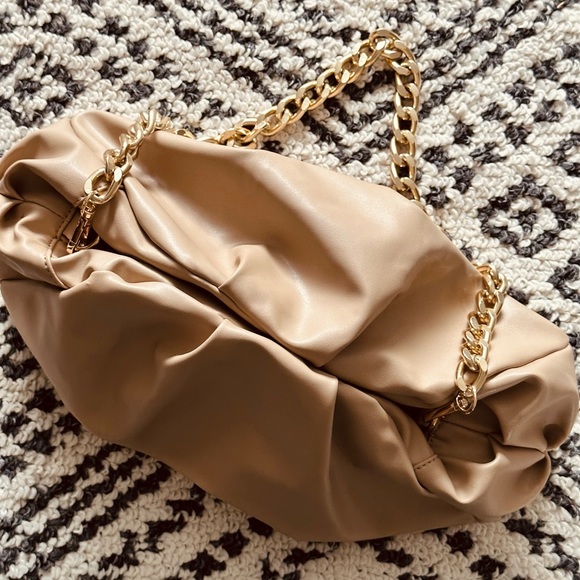 Handbags - BOGO Free - Beige Puffy Clutch Bag with Gold Chain Link Strap